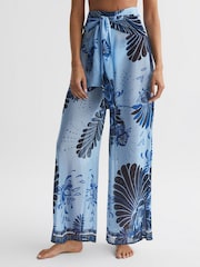 Reiss Blue Print Ginnie Sheer Wide Leg Trousers - Image 3 of 5