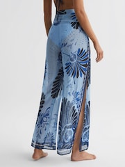Reiss Blue Print Ginnie Sheer Wide Leg Trousers - Image 5 of 5