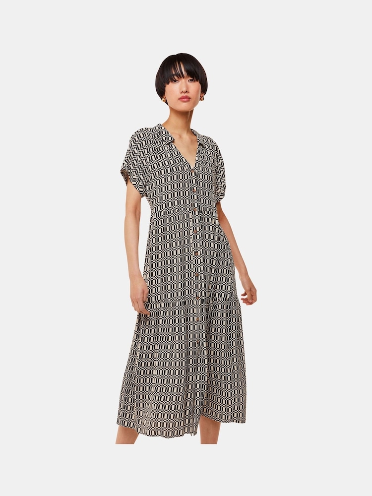 Whistles Black Link Check Trapeze Dress - Image 1 of 5