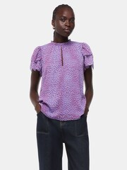 Whistles Purple Sketched Cheetah Print Frill Top - Image 1 of 4