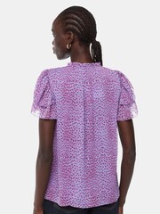 Whistles Purple Sketched Cheetah Print Frill Top - Image 2 of 4