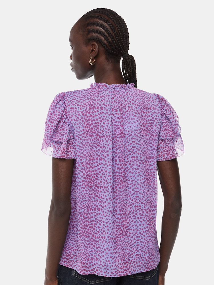Whistles Purple Sketched Cheetah Print Frill Top - Image 2 of 4