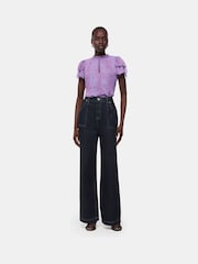 Whistles Purple Sketched Cheetah Print Frill Top - Image 3 of 4