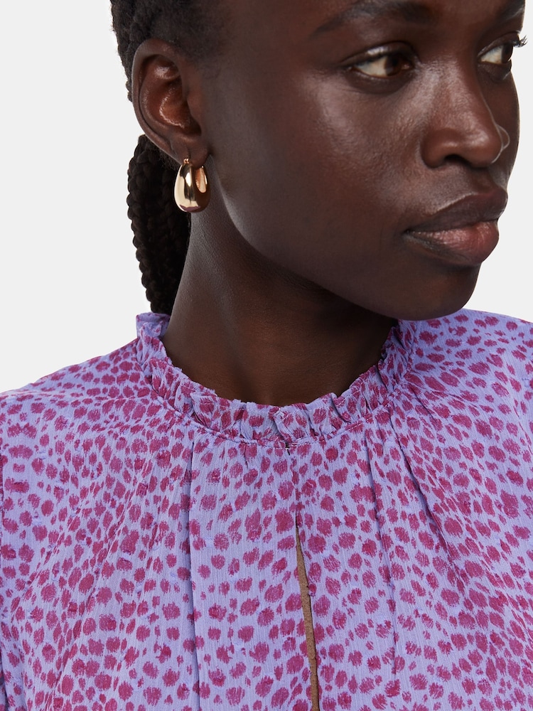 Whistles Purple Sketched Cheetah Print Frill Top - Image 4 of 4