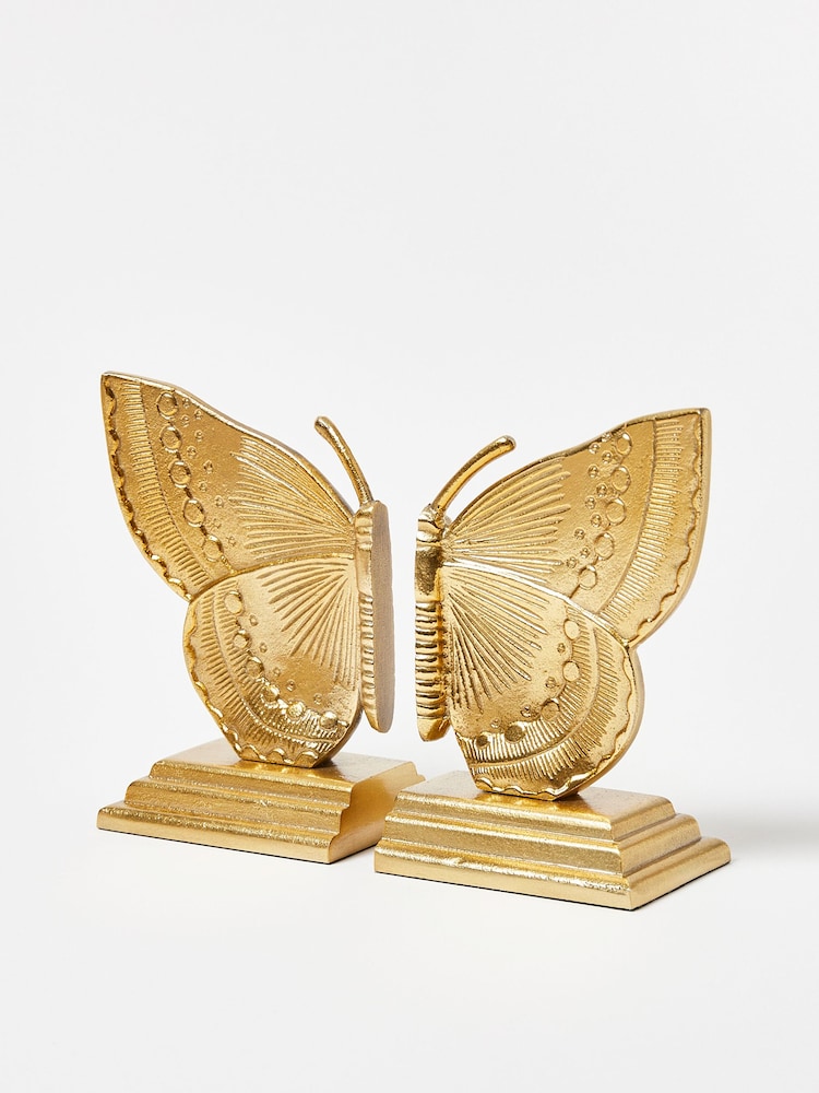Oliver Bonas Gold Metal Butterfly Golden Metal Bookends - Image 1 of 4