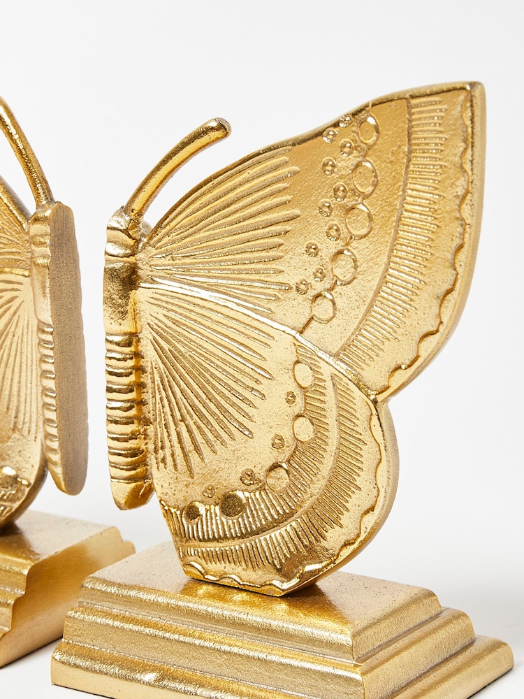 Oliver Bonas Gold Metal Butterfly Golden Metal Bookends - Image 2 of 4