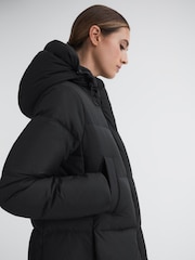 Reiss Black Tilde Longline Hooded Puffer Coat - Image 3 of 5