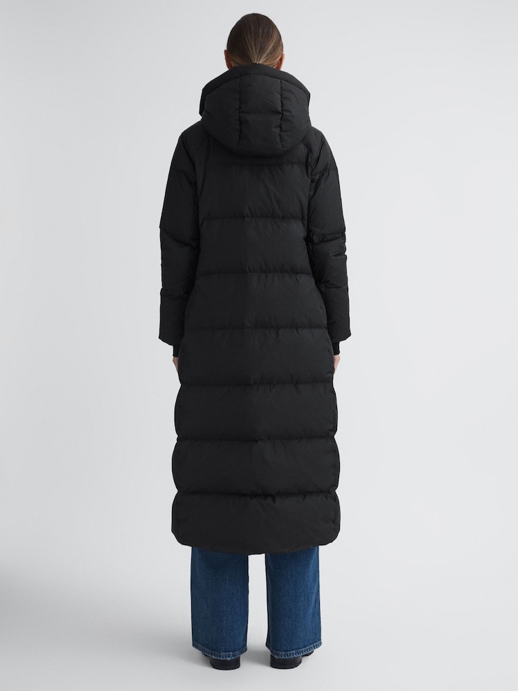 Reiss Black Tilde Longline Hooded Puffer Coat - Image 5 of 5