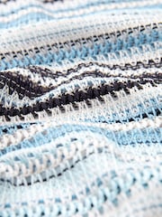 Gestreift, Blau - Strand-Ponchokleid aus Häkelstrick - Bild 6 von 6