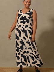 Live Unlimited Black Curve Mono Abstract Print Maxi Vest Swing Dress - Image 2 of 4
