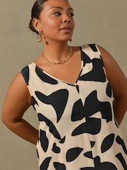 Live Unlimited Black Curve Mono Abstract Print Maxi Vest Swing Dress - Image 3 of 4