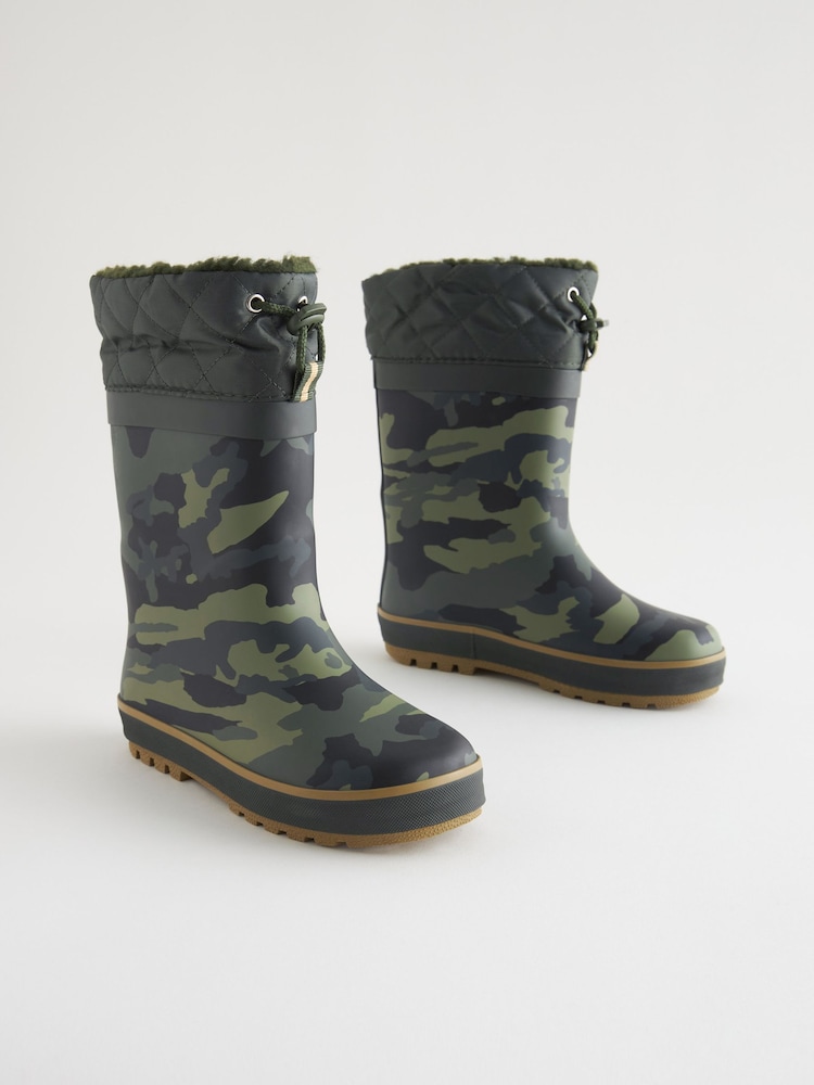 Khaki/Camouflage - Thinsulate Warm gefütterte Gummistiefel mit Umschlagschaft - Bild 1 von 5