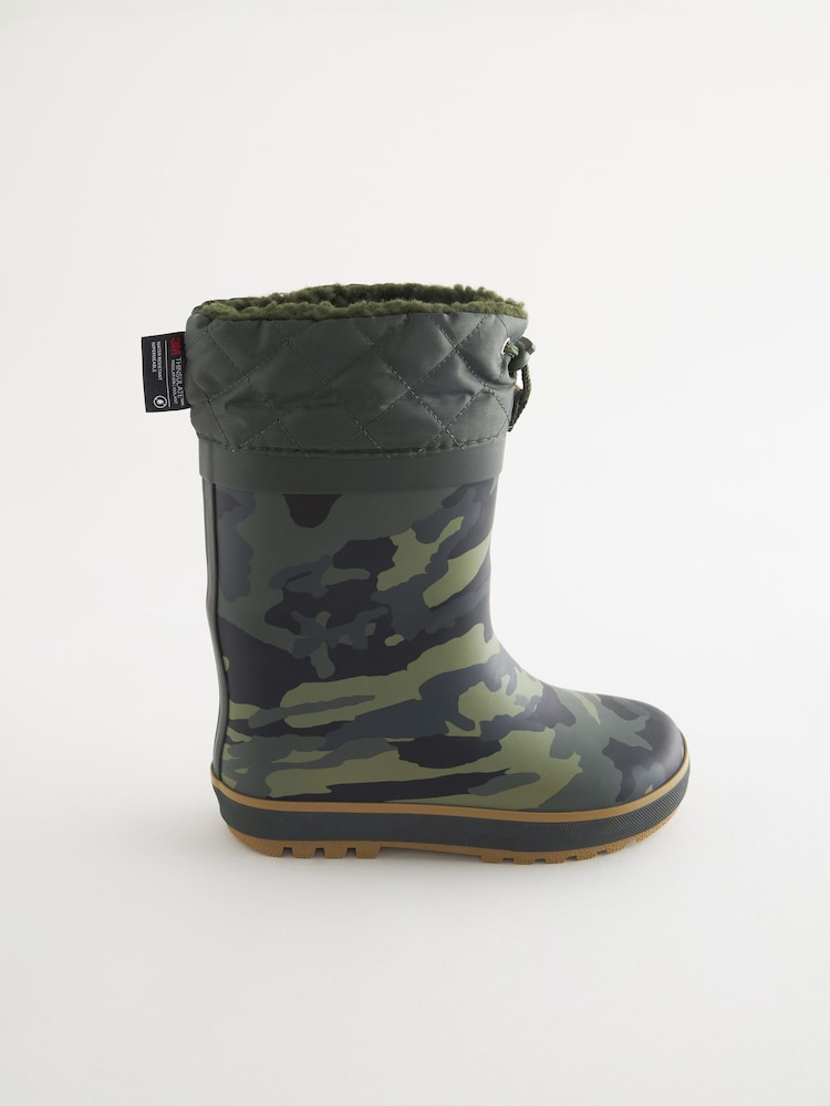 Khaki/Camouflage - Thinsulate Warm gefütterte Gummistiefel mit Umschlagschaft - Bild 2 von 5