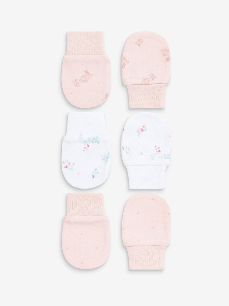 Pink Baby Scratch Mitts 3 Pack - Image 1 of 4
