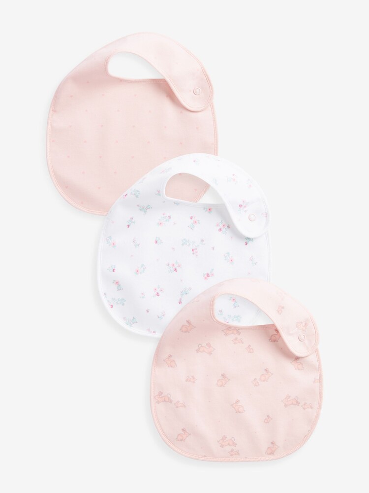 Pink Bunny 3 Pack Baby Bibs - Image 1 of 2