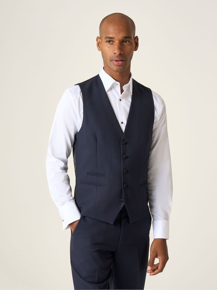 Skopes Blue Newman Check Tailored Fit Suit Waistcoat - Image 1 of 5