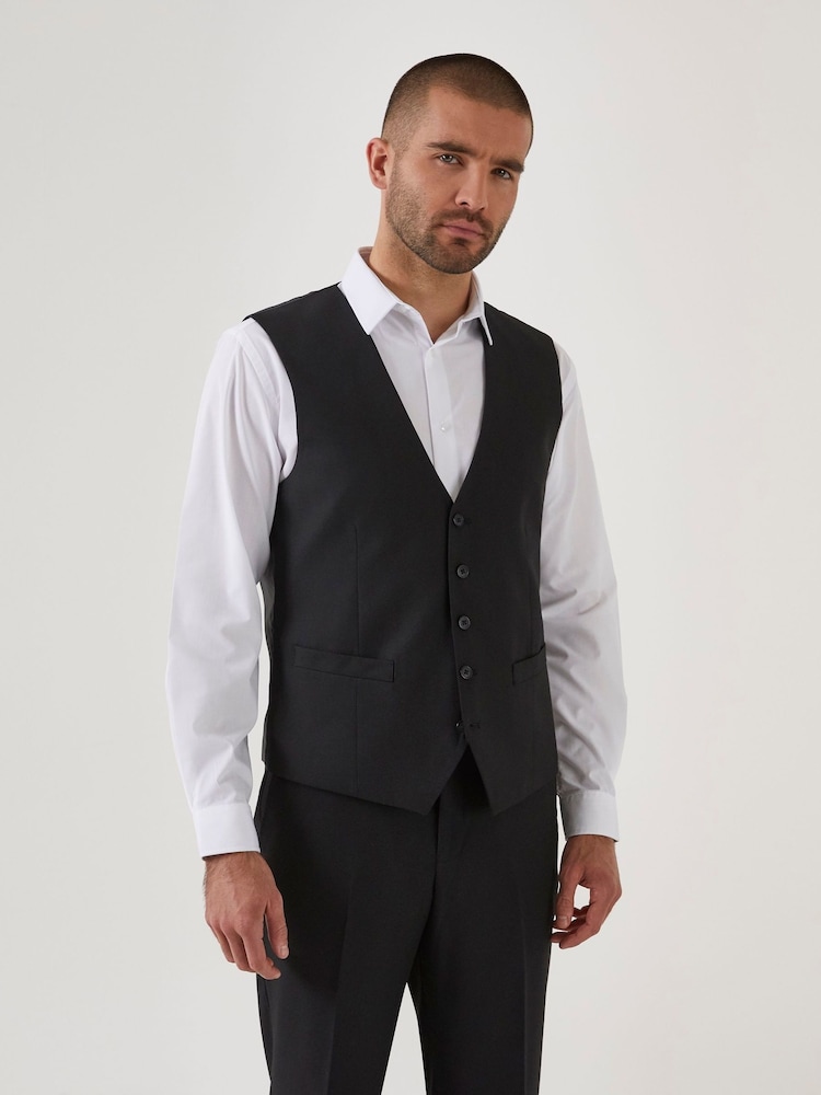 Skopes Black Romulus Sustainable Tailored Fit Suit Waistcoat - Image 1 of 4