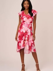 Adrianna Papell Pink Short Printed Chiffon Dress - Image 1 of 1