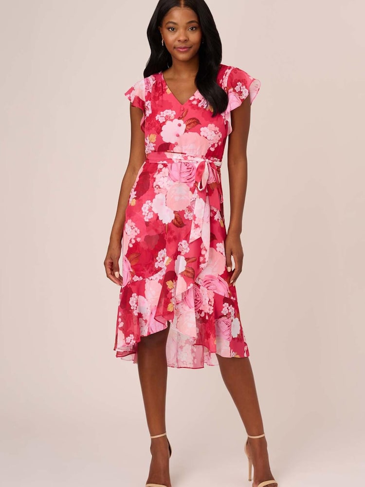 Adrianna Papell Pink Short Printed Chiffon Dress - Image 1 of 1