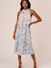 Adrianna Papell Blue Floral Chiffon Popover Dress - Image 1 of 6