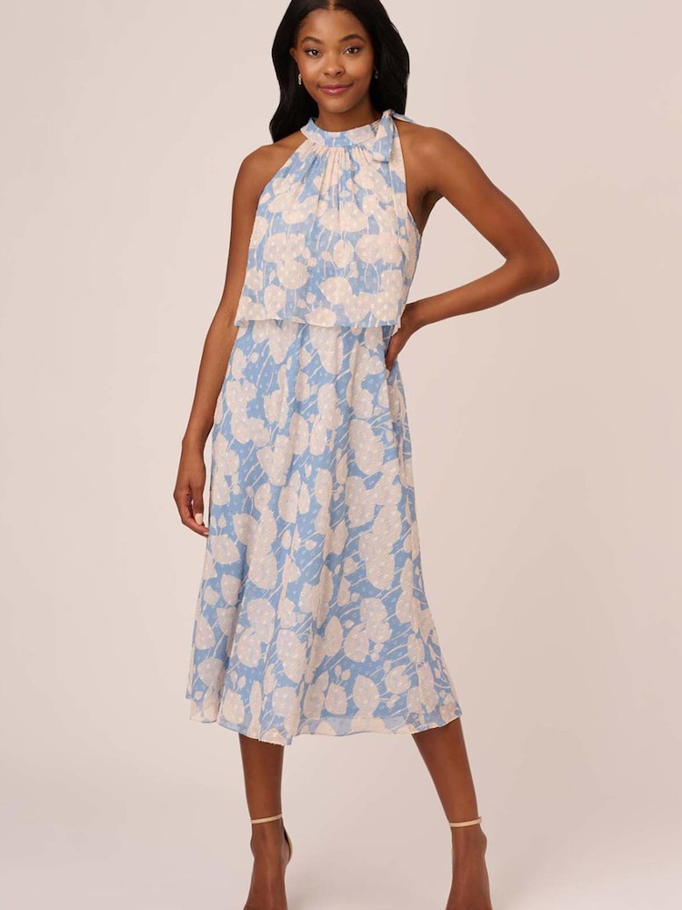 Adrianna Papell Blue Floral Chiffon Popover Dress - Image 1 of 6