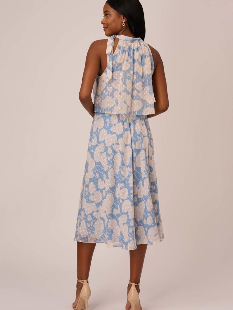 Adrianna Papell Blue Floral Chiffon Popover Dress - Image 2 of 6 Adrianna Papell Blue Floral Chiffon Popover Dress - Image 2 of 6