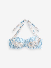 Blue/Ecru Woodblock Shaping Padded Multiway Wired Bandeau Bikini Top - Image 6 of 6