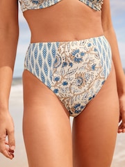 Blue/Ecru Paisley High Waist Bikini Bottoms - Image 1 of 6