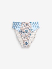 Blue/Ecru Paisley High Waist Bikini Bottoms - Image 5 of 6