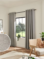 Grey Herringbone Weave Lined Eyelet Curtains - Image 1 of 7