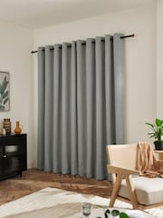 Grey Herringbone Weave Lined Eyelet Curtains - Image 2 of 7