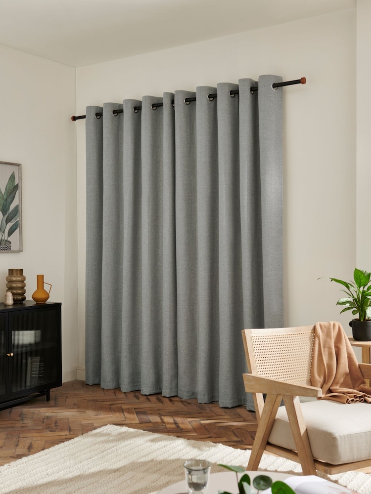 Grey Herringbone Weave Lined Eyelet Curtains - Image 2 of 7