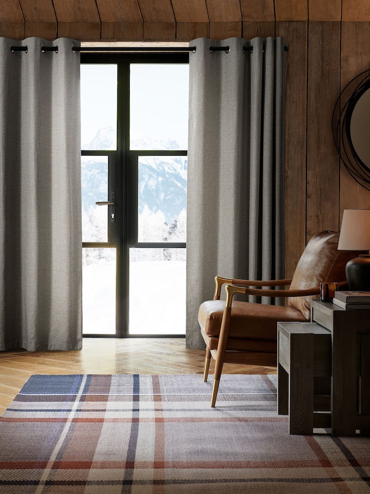 Grey Herringbone Weave Lined Eyelet Curtains - Image 4 of 7