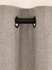 Grey Herringbone Weave Lined Eyelet Curtains - Image 5 of 7