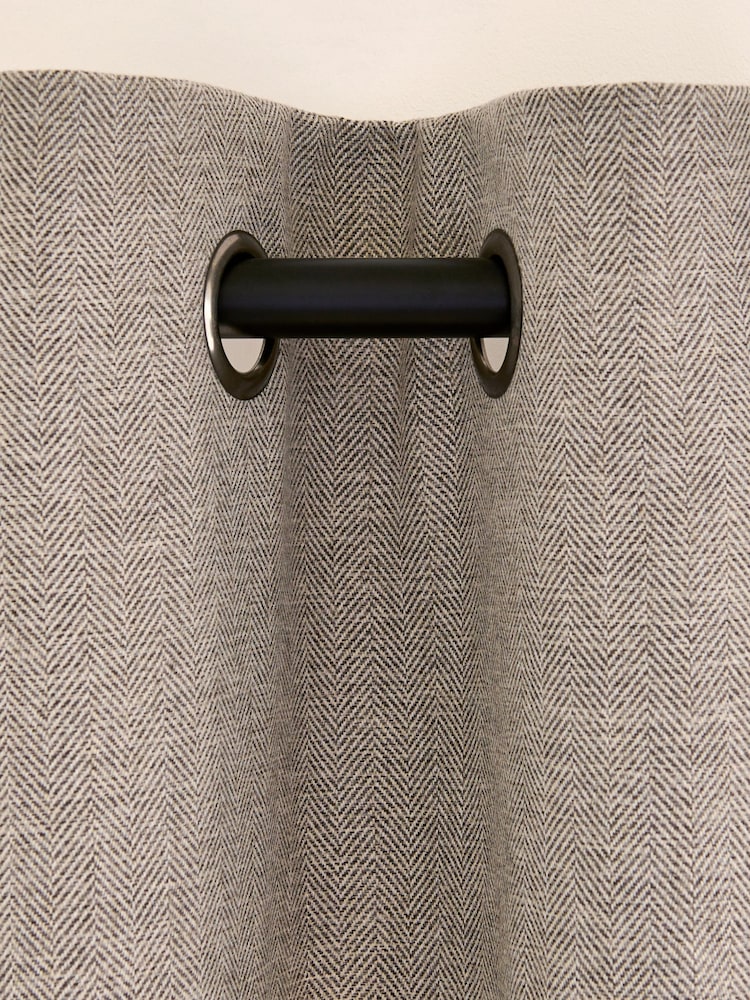 Grey Herringbone Weave Lined Eyelet Curtains - Image 5 of 7