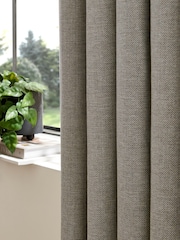 Grey Herringbone Weave Lined Eyelet Curtains - Image 6 of 7