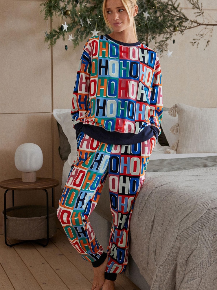 Navy Blue HoHoHo Matching Family Womens Cosy Pyjamas - Image 1 of 8