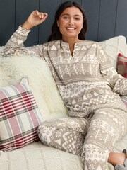 Grey Fairisle Pattern Waffle Cotton Long Sleeve Pyjamas - Image 1 of 11
