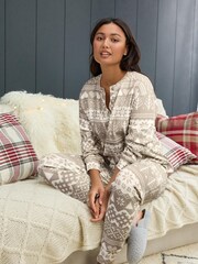 Grey Fairisle Pattern Waffle Cotton Long Sleeve Pyjamas - Image 4 of 11