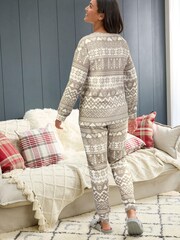 Grey Fairisle Pattern Waffle Cotton Long Sleeve Pyjamas - Image 5 of 11
