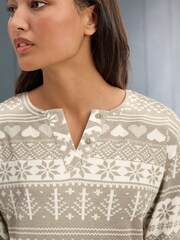 Grey Fairisle Pattern Waffle Cotton Long Sleeve Pyjamas - Image 6 of 11