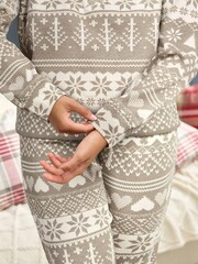 Grey Fairisle Pattern Waffle Cotton Long Sleeve Pyjamas - Image 7 of 11