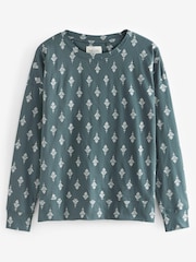 Blue Foil Leaves Cotton Long Sleeve Pyjamas - Image 6 of 8