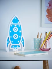 glow Blue Wooden Rocket Table Light - Image 1 of 4