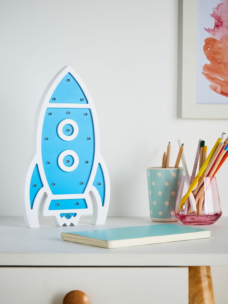 glow Blue Wooden Rocket Table Light - Image 2 of 4