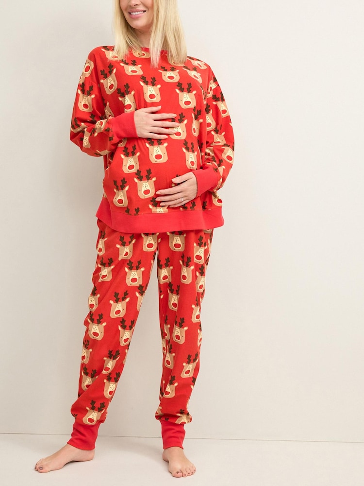 Red Reindeer Matching Family Womens Maternity Cosy Pyjamas - Image 1 of 8
