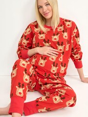 Red Reindeer Matching Family Womens Maternity Cosy Pyjamas - Image 2 of 8