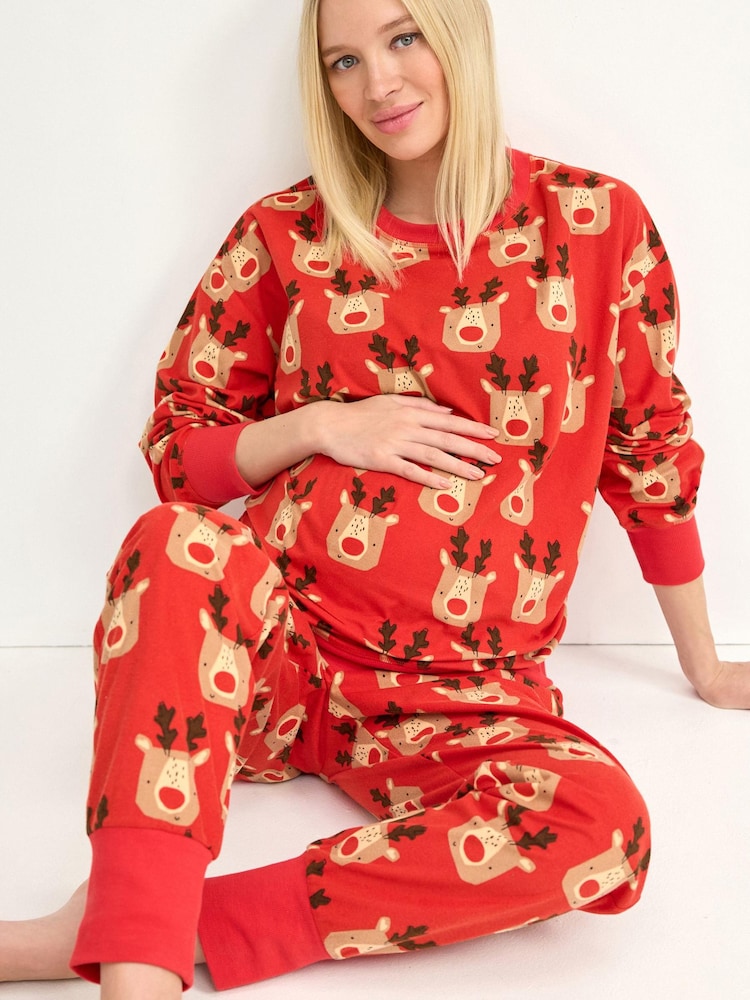 Red Reindeer Matching Family Womens Maternity Cosy Pyjamas - Image 2 of 8
