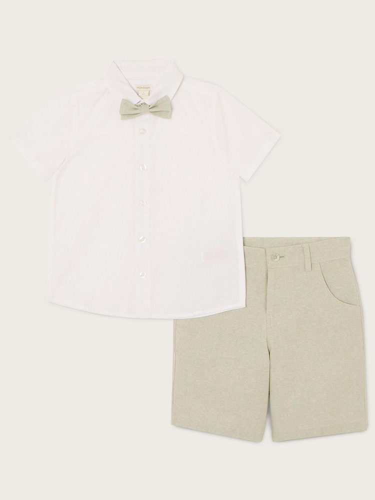 Monsoon Green Smart Shorts Bowtie and Shirt Set - Image 1 of 3