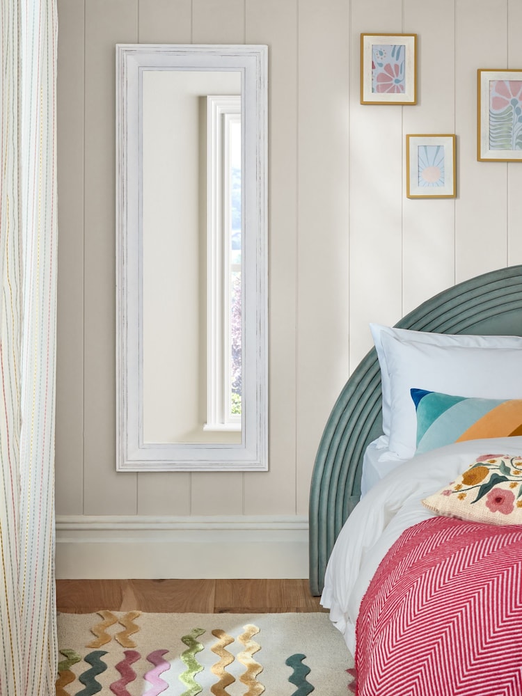 White Wolton Distressed Full Length Wall Mirror - Image 1 of 3